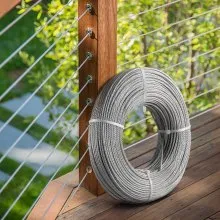 VEVOR Stainless Steel Cable Railing 1/8"x 100ft, Wire Rope 316 Marine Grade, Braided Aircraft Cable 1x19 Strands Construction for Deck,Rail,Balusters,Stair,Handrail,Porch,Fence