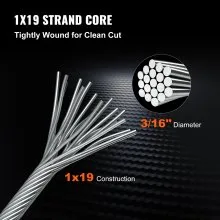 VEVOR 316 Stainless Steel Wire Rope 500ft Length, Steel Wire Cable 3/16 Inch, Steel Cable Railing Decking With 1x19 Strands Construction, 4700lbs Breaking Strength For Stair, Handrail, Clothesline