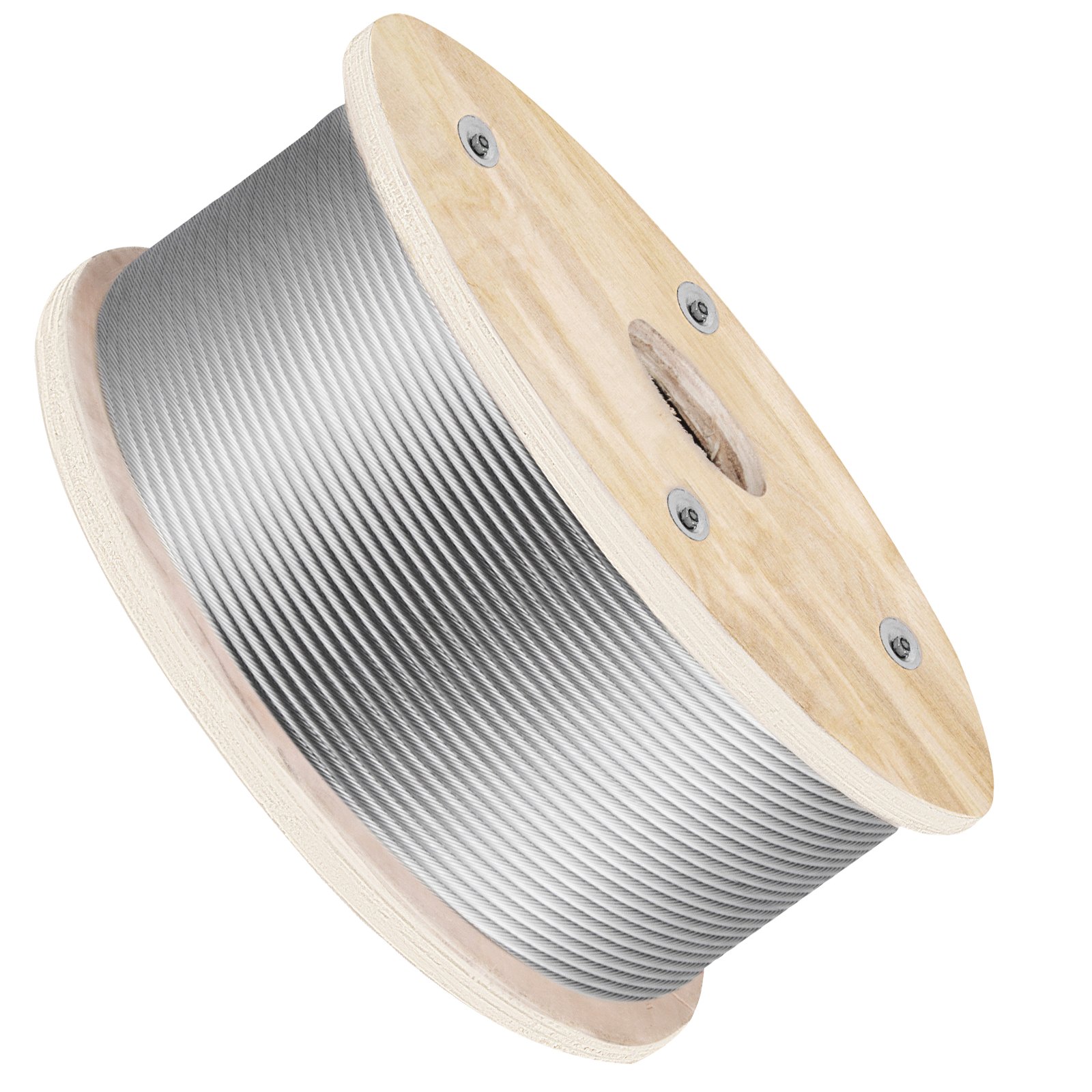 stainless steel wire rope on a wooden spool, highlighting VEVOR stainless steel wire rope.