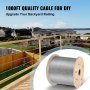 316 Stainless Steel Wire Rope Cable, 3/16", 1x19, 1000 ft reel