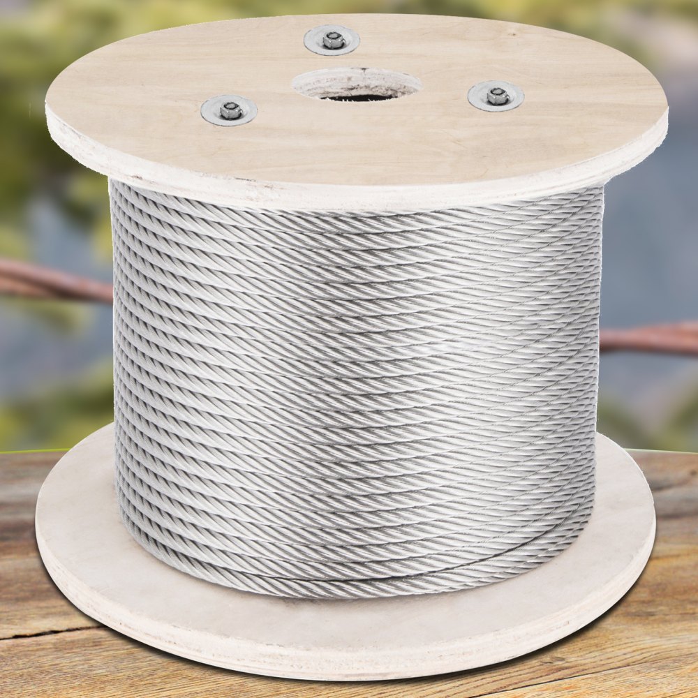 VEVOR 316 Stainless Steel Cable, 500FT Stainless Steel Wire Rope of 5/32 Inch Diameter and 1x19 Construction, 3300 LBS Breaking Strength Steel Cable for Outdoor Railing Decking DIY Balustrade