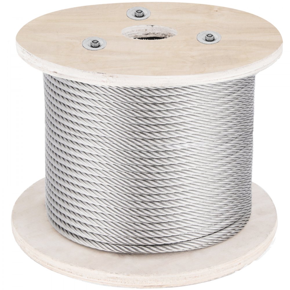 VEVOR 316 Stainless Steel Cable, 500FT Stainless Steel Wire Rope of 5/32 Inch Diameter and 1x19 Construction, 3300 LBS Breaking Strength Steel Cable for Outdoor Railing Decking DIY Balustrade