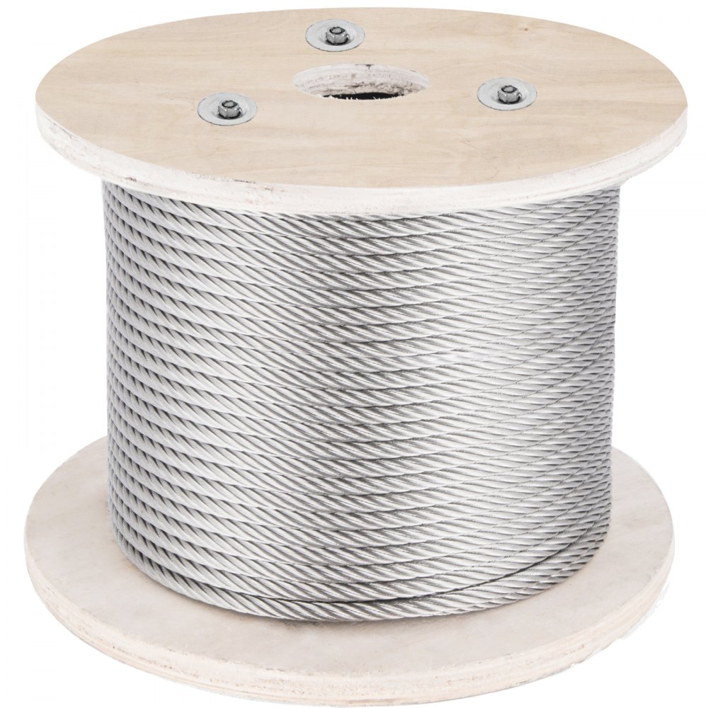 VEVOR 316 Stainless Steel Cable, 500FT Stainless Steel Wire Rope of 5/32 Inch Diameter and 1x19 Construction, 3300 LBS Breaking Strength Steel Cable for Outdoor Railing Decking DIY Balustrade