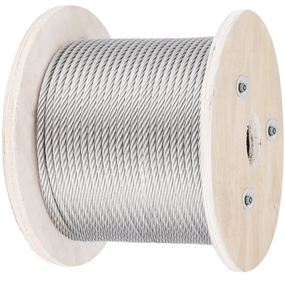 VEVOR 316 Stainless Steel Cable, 500FT Stainless Steel Wire Rope of 5/32 Inch Diameter and 1x19 Construction, 3300 LBS Breaking Strength Steel Cable for Outdoor Railing Decking DIY Balustrade