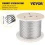 VEVOR 316 Stainless Steel Cable, 500FT Stainless Steel Wire Rope of 5/32 Inch Diameter and 1x19 Construction, 3300 LBS Breaking Strength Steel Cable for Outdoor Railing Decking DIY Balustrade