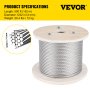 VEVOR stainless steel cable spool, 500 ft, 5/32 in diameter, 26.4 lbs weight.