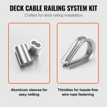 VEVOR 1/16 Wire Rope Kit, 304 Stainless Steel Cable with 80 Sleeves and 20 Thimbles, 7x7 Strands Construction Marine Aircraft Grade for Handrail Decking Garden Fence Clothes Line