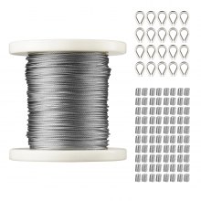 HOTBEST 15M/30M Stainless Steel Wire Rope Cable Railing Fence Roll Kits  Hanging Hooks UK 