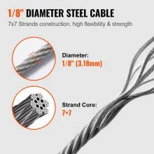 VEVOR T316 Deck Railing Cable, 1/8" Stainless Steel Wire Rope 300 ft with Cutter Kit, 7x7 Strands Construction Marine Aircraft Grade for Handrail Stair Decking Fence Outdoors
