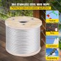 VEVOR 304 Stainless Steel Cable 3/16 Inch 7 X 19 Steel Wire Rope 250Feet Steel Cable for Railing Decking DIY Balustrade