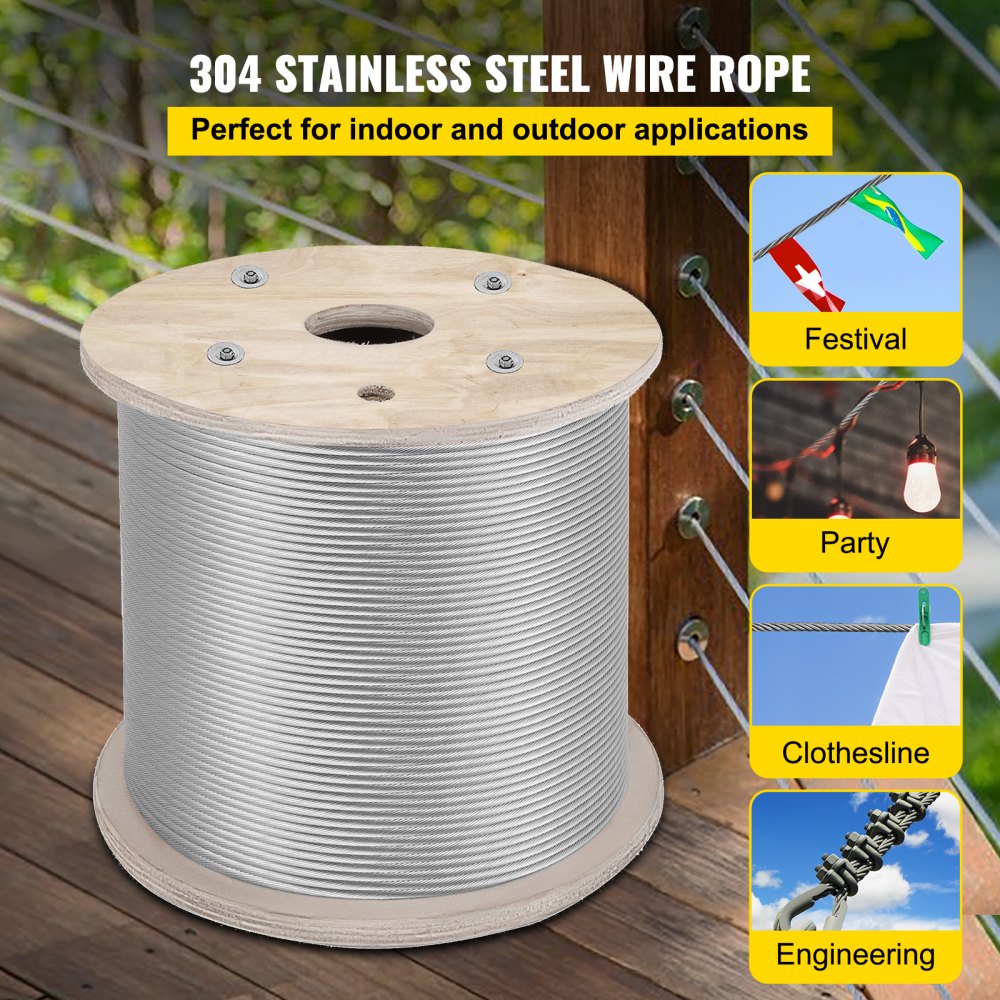 Vevor T304 Stainless Steel Cable Wire Rope 1/4 7x19 Construction