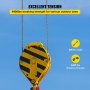 yellow industrial pulley with VEVOR stainless steel cable, 6400 lbs strength, blue sky.