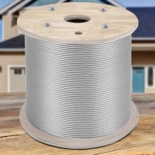 VEVOR 6.4 mm Stainless Steel Cable 61 m, 7 X 19 Steel Wire Rope Marine Grade Braided Aircraft Cable for Deck Rail Balusters Stair Handrail Porch Fence