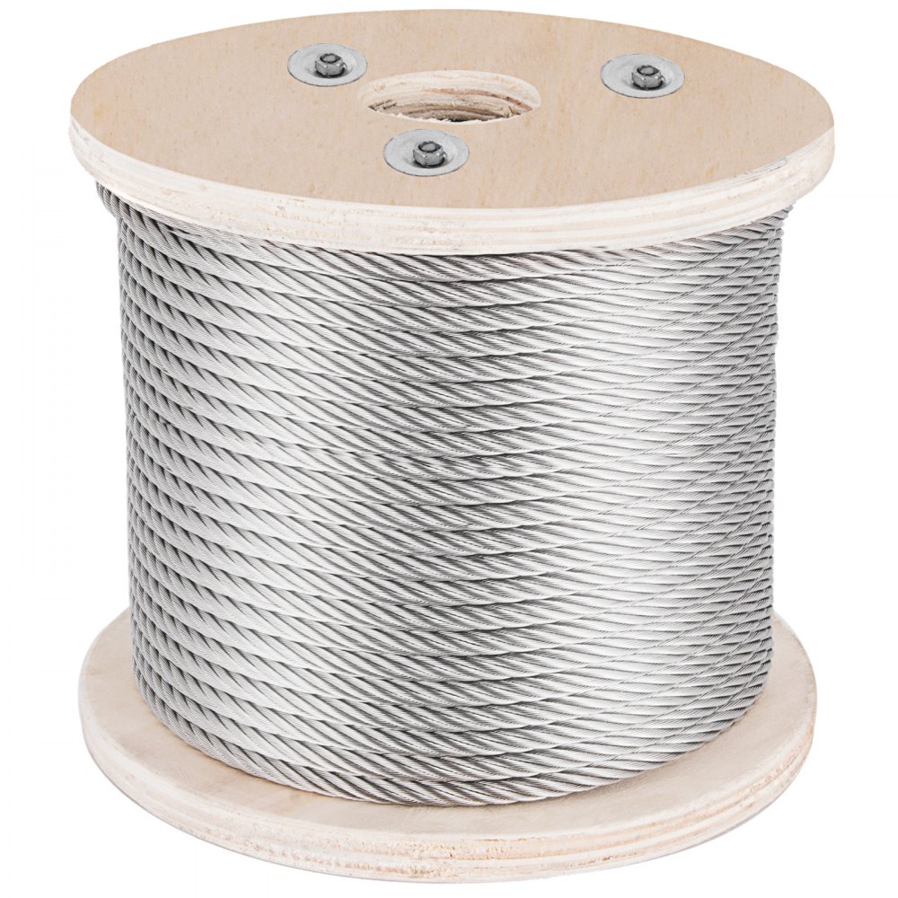 VEVOR Stainless Steel Cable Railing 3/8"x 100ft, Wire Rope 304 Marine Grade, Braided Aircraft Cable 7x19 Strands Construction for Deck,Rail,Balusters,Stair,Handrail,Porch,Fence