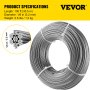 316 Stainless Steel Cable Railing Kit Post Wire Rope, 1/8", 7x7, 100 Ft Reel