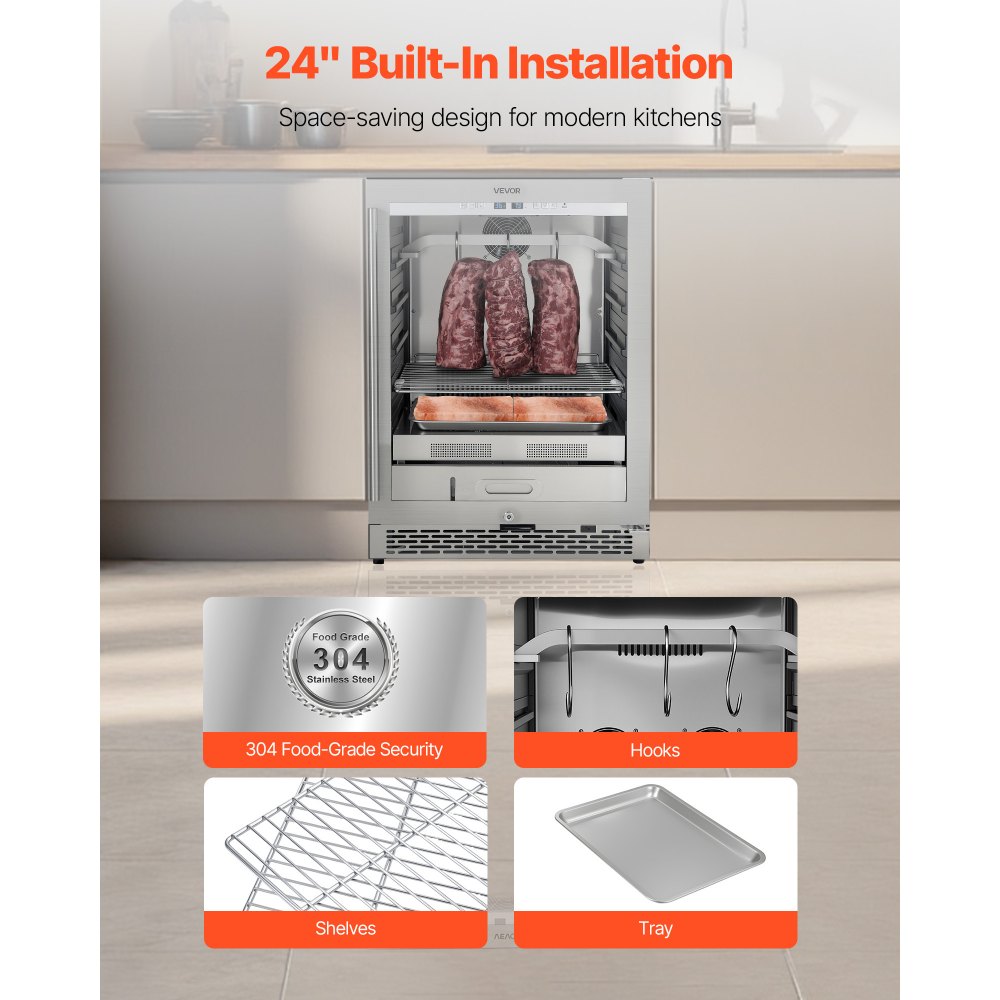 VEVOR 99 LBS Dry Aging Fridge for Steaks, Dry Ager Refrigerator for Meat with Precise Temperature & Humidity Control, Freestanding & Under Counter Beef Aging Machine for Home Kitchen Restaurant Hotel