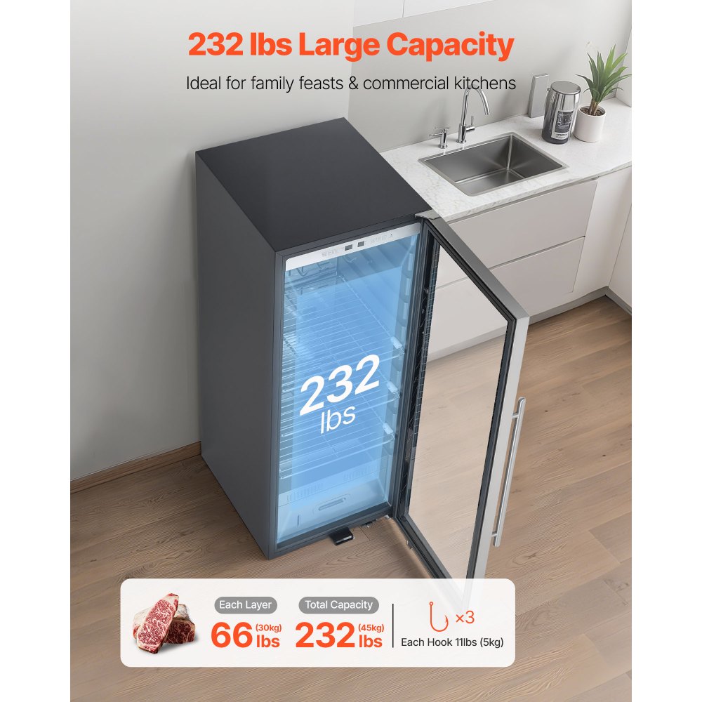 VEVOR 232 LBS Dry Aging Fridge for Steaks, Dry Ager Refrigerator for Meat with Precise Temperature & Humidity Control, Freestanding Beef Aging Machine Refrigerator, Himalayan Salt Not Included