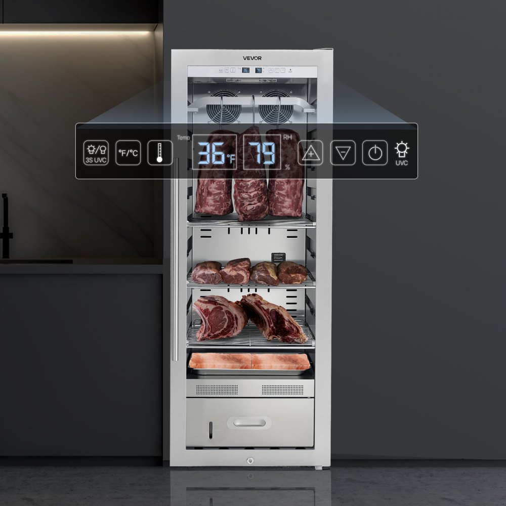 VEVOR 232 LBS Dry Aging Fridge for Steaks, Dry Ager Refrigerator for Meat with Precise Temperature & Humidity Control, Freestanding Beef Aging Machine Refrigerator, Himalayan Salt Not Included