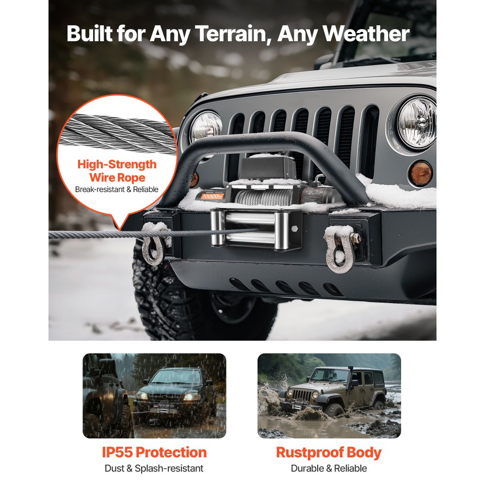 VEVOR Electric Winch, 10000 lbs Load Capacity, 12V DC Truck Winch with Φ21/64 in x 65 ft Steel Rope, Wireless & Wired Remote Control, IP55 Waterproof for Towing SUV Jeep Trailer Boat Off-Road Vehicle