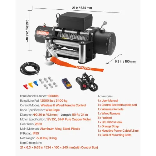 Elektriline autovints 12V, 5400 kg (24 m tross, 6 hj) — pilt 7