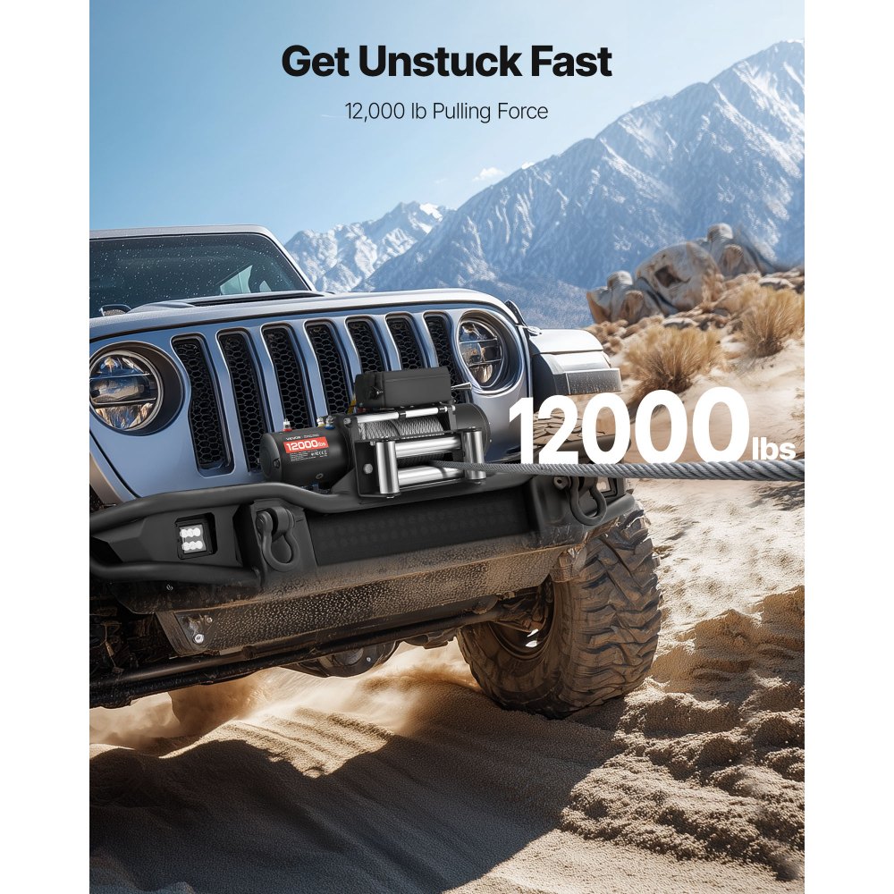 VEVOR Electric Winch, 12000 lbs Load Capacity, 12V DC Truck Winch with Φ0.36 in x 80 ft Steel Rope, Wireless & Wired Remote Control, IP55 Waterproof for Towing SUV Jeep Trailer Boat Off-Road Vehicle