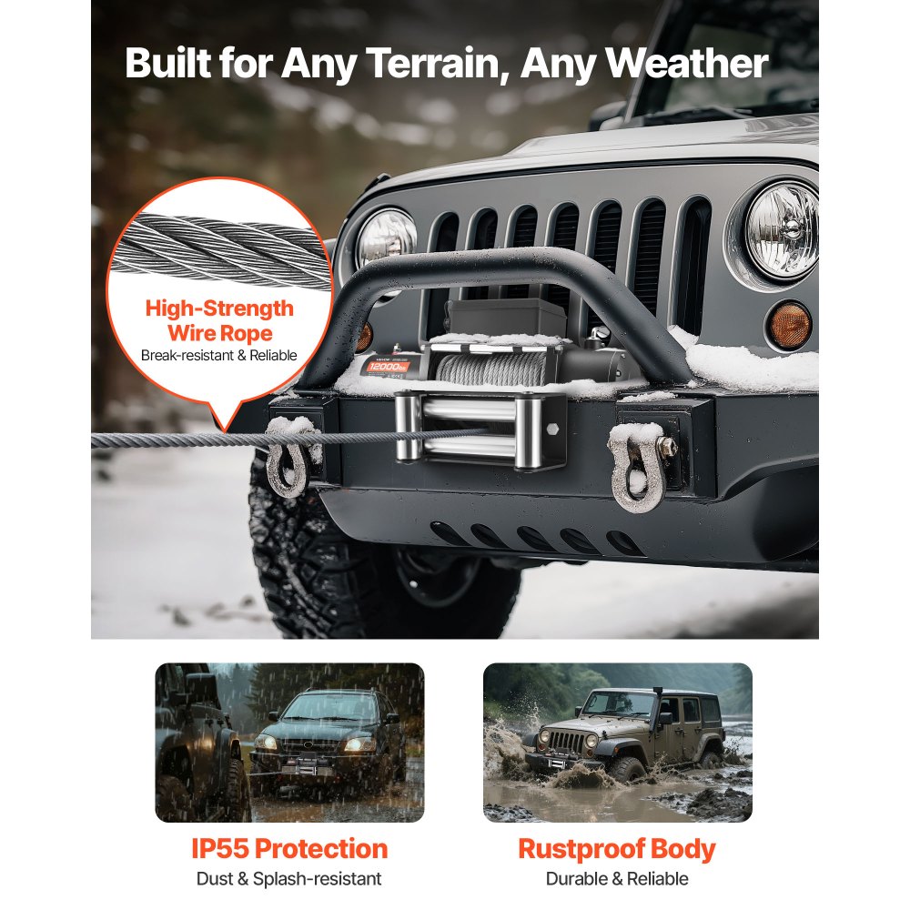 VEVOR Electric Winch, 12000 lbs Load Capacity, 12V DC Truck Winch with Φ0.36 in x 80 ft Steel Rope, Wireless & Wired Remote Control, IP55 Waterproof for Towing SUV Jeep Trailer Boat Off-Road Vehicle
