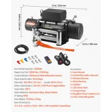 VEVOR Electric Winch, 12000 lbs Load Capacity, 12V DC Truck Winch with Φ0.36 in x 80 ft Steel Rope, Wireless & Wired Remote Control, IP55 Waterproof for Towing SUV Jeep Trailer Boat Off-Road Vehicle
