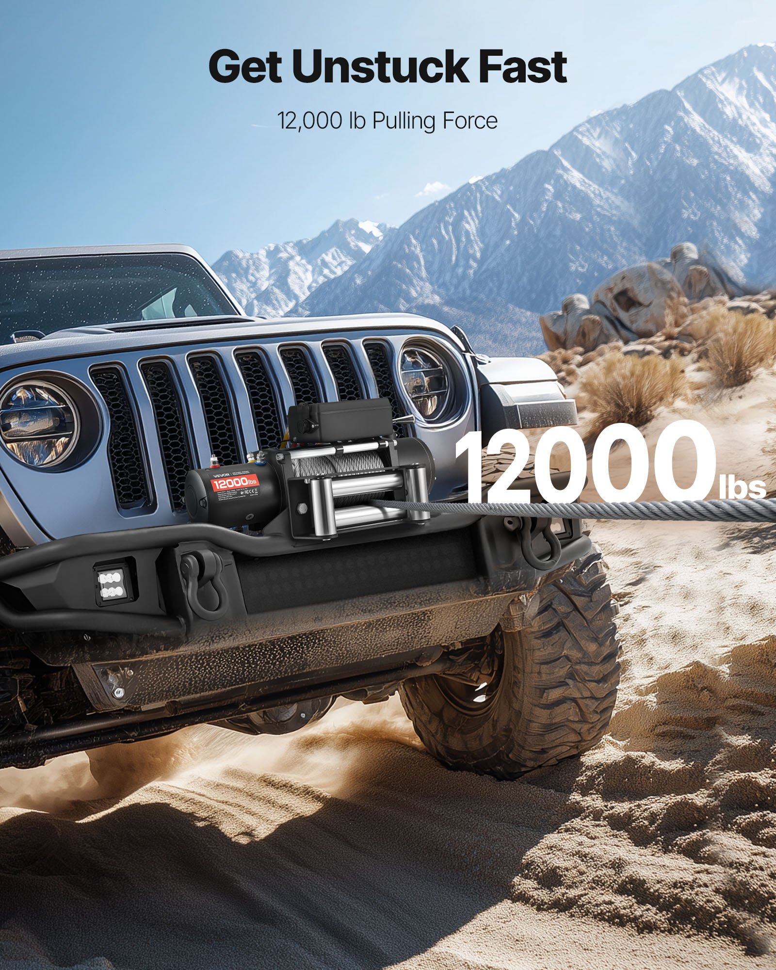 VEVOR Electric Winch, 12000 lbs Load Capacity, 12V DC Truck Winch with Φ0.36 in x 80 ft Steel Rope, Wireless & Wired Remote Control, IP55 Waterproof for Towing SUV Jeep Trailer Boat Off-Road Vehicle