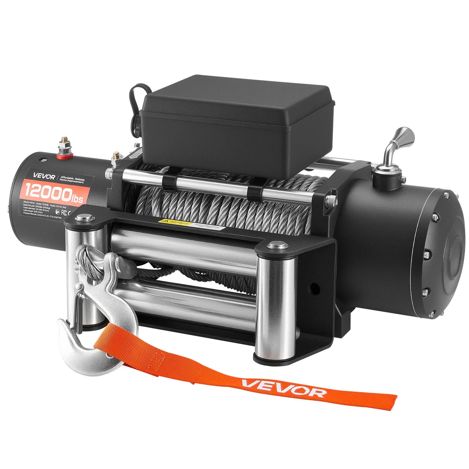 VEVOR Electric Winch, 12000 lbs Load Capacity, 12V DC Truck Winch with Φ0.36 in x 80 ft Steel Rope, Wireless & Wired Remote Control, IP55 Waterproof for Towing SUV Jeep Trailer Boat Off-Road Vehicle