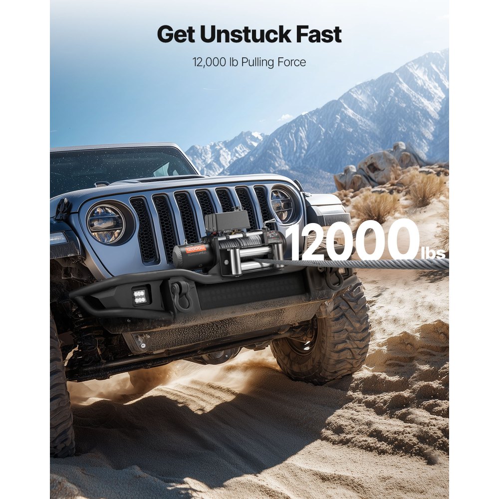 VEVOR Electric Winch, 5400 kg Load Capacity, 12V DC Truck Winch with Φ9.1 mm x 26 m Steel Rope, Wireless & Wired Remote Control, Suitable for Towing SUV Jeep Trailer Boat Off-Road Vehicle