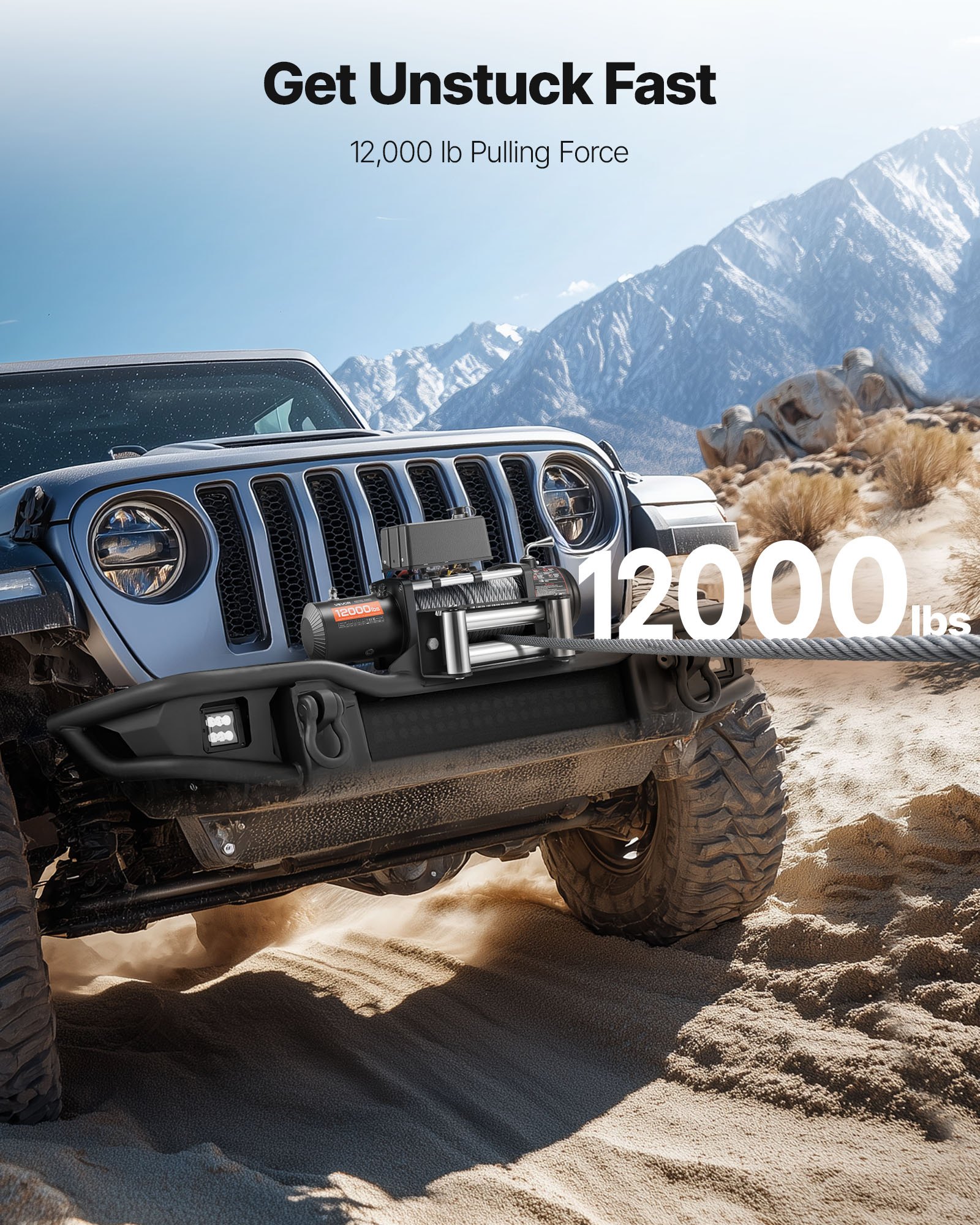 VEVOR Electric Winch, 5400 kg Load Capacity, 12V DC Truck Winch with Φ9.1 mm x 26 m Steel Rope, Wireless & Wired Remote Control, Suitable for Towing SUV Jeep Trailer Boat Off-Road Vehicle