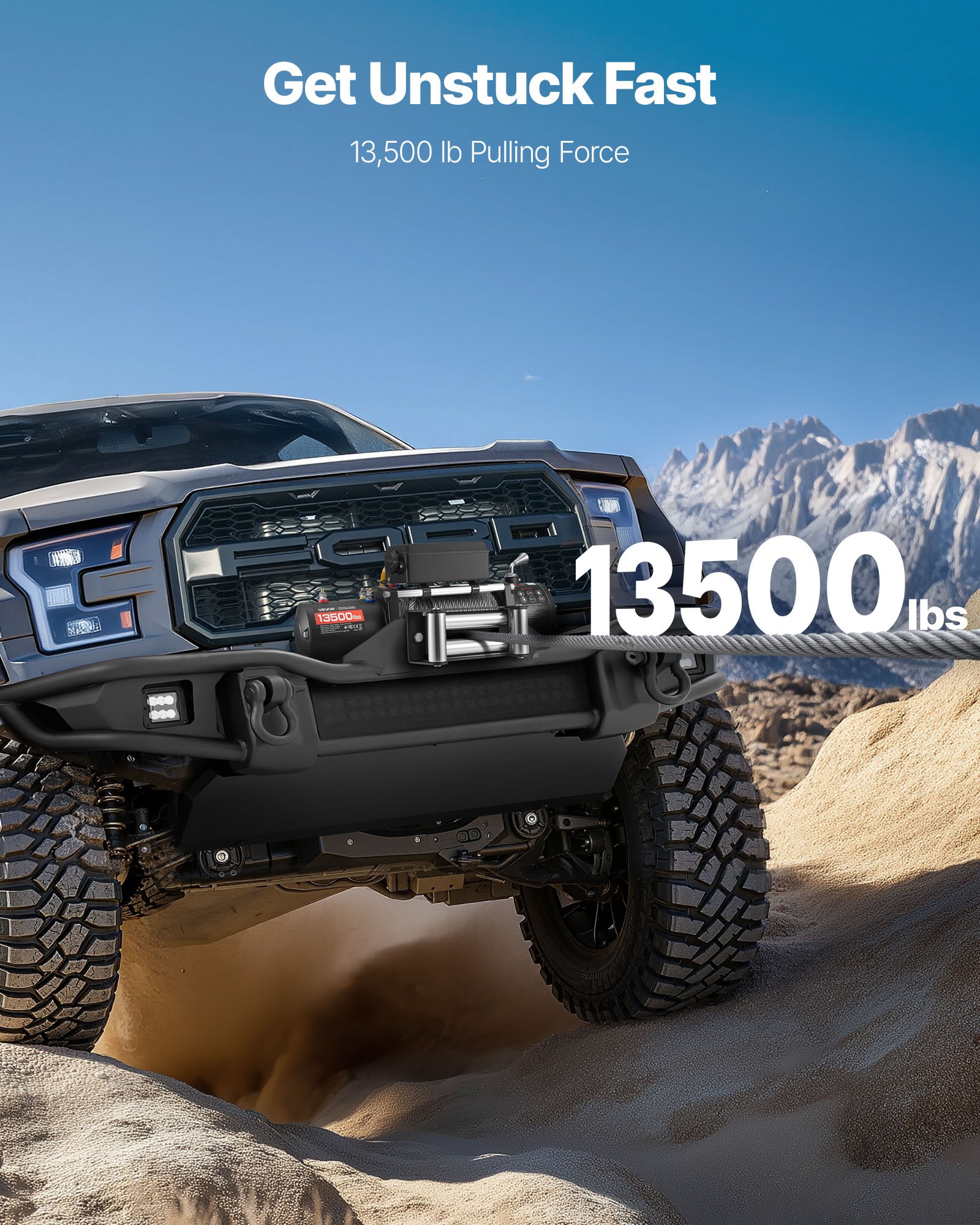 VEVOR Electric Winch, 13500 lbs Load Capacity, 12V DC Truck Winch with Φ3/8 in x 80 ft Steel Rope, Wireless & Wired Remote Control, IP55 Waterproof for Towing SUV Jeep Trailer Boat Off-Road Vehicle