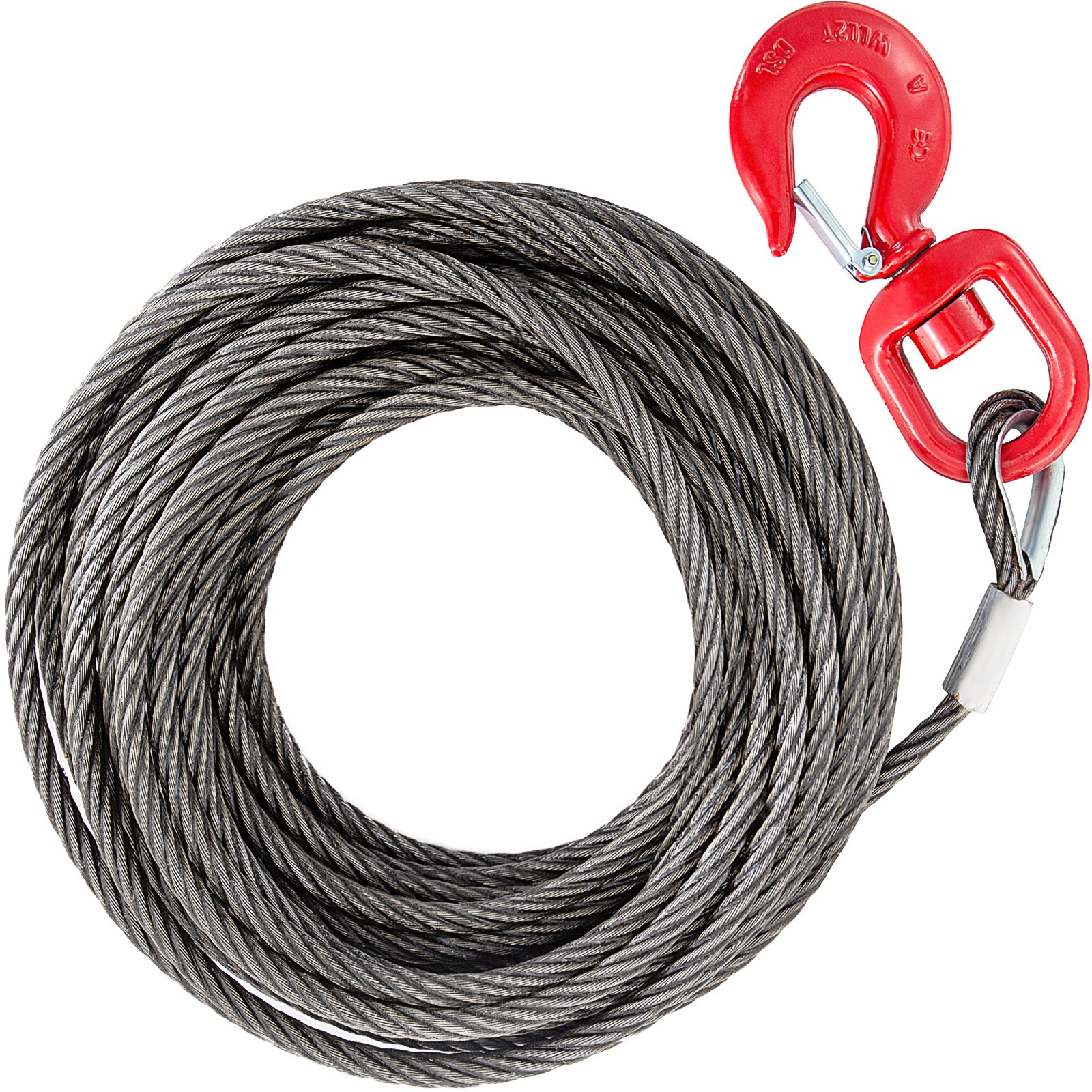 Fiber Core Winch Cable 1/4" X 50' With Self Locking Hook 2200 Lbs Wire Rope