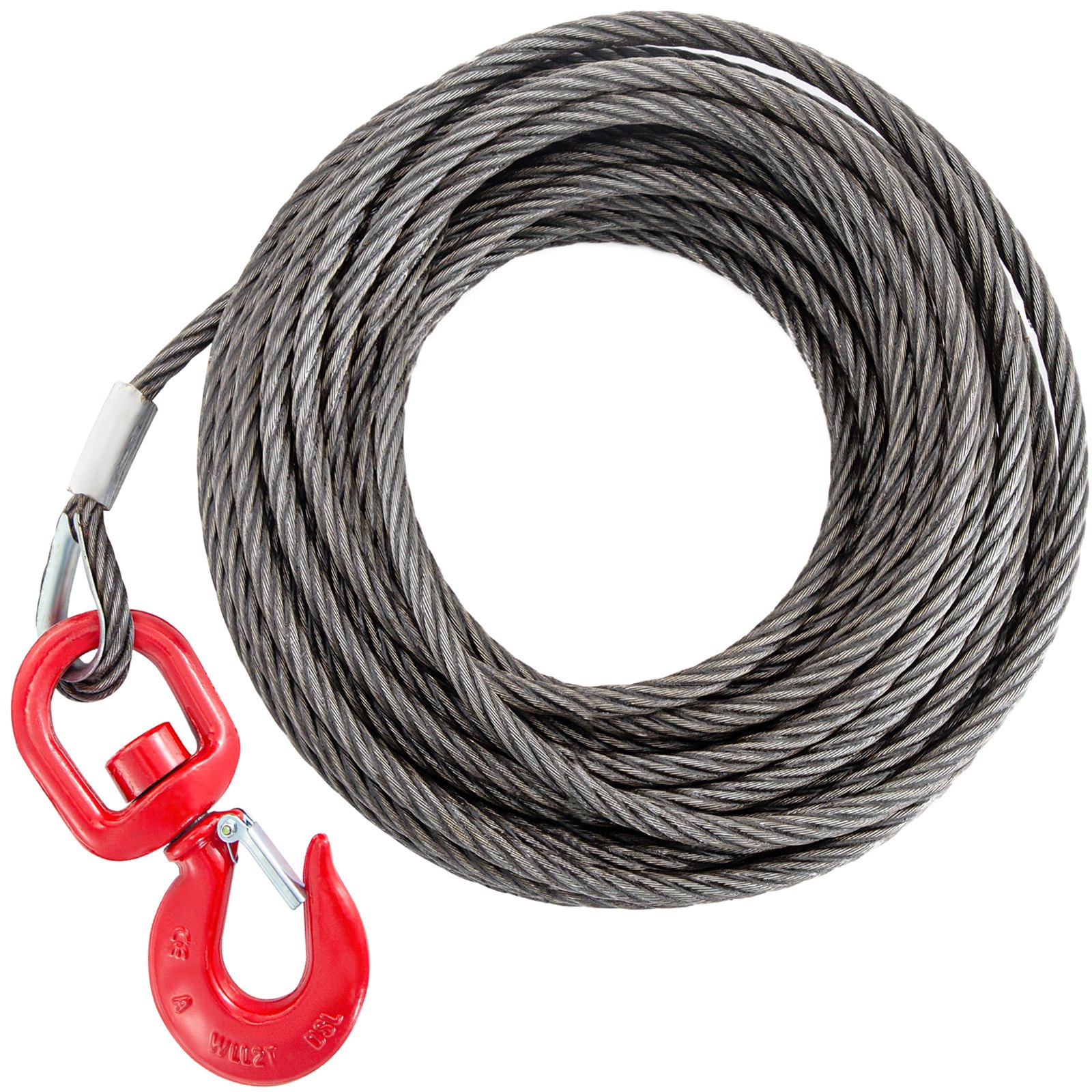 Fiber Core Winch Cable 1/4" X 50' With Self Locking Hook 2200 Lbs Wire Rope
