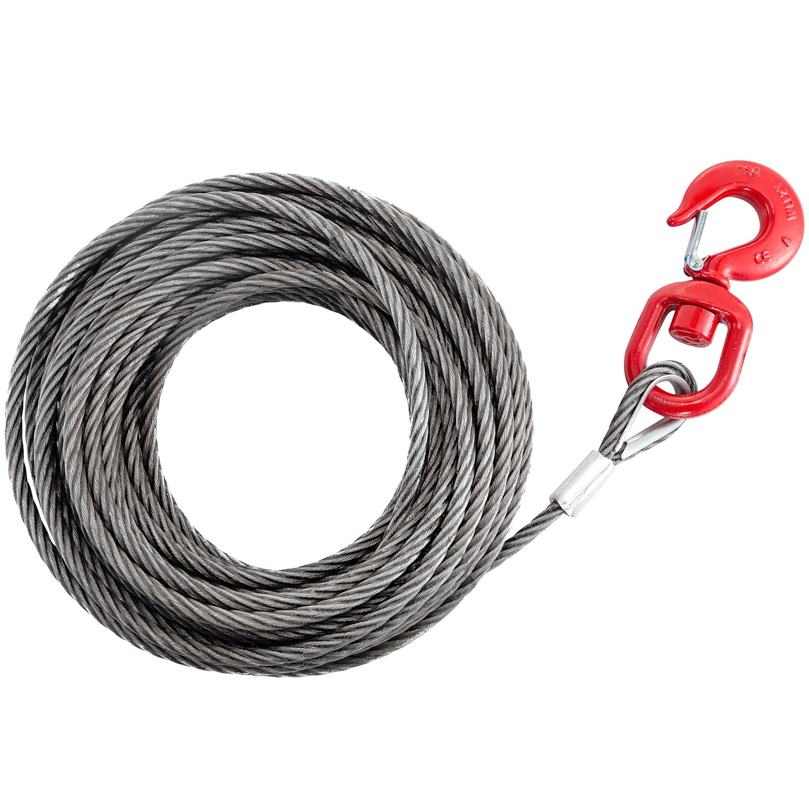 Fiber Core Winch Cable 1/4" X 50' With Self Locking Hook 2200 Lbs Wire Rope