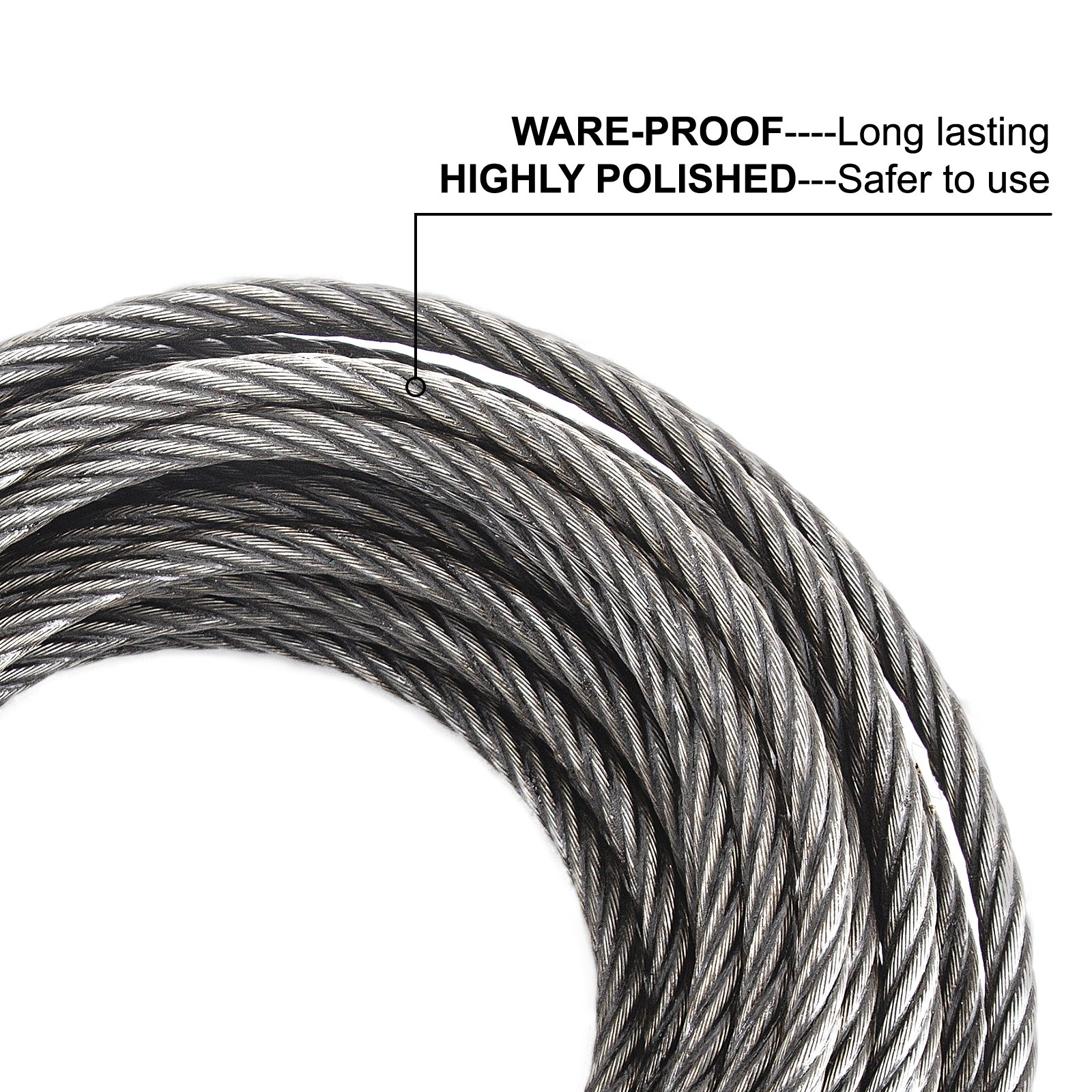 Fiber Core Winch Cable 1/4" X 50' With Self Locking Hook 2200 Lbs Wire Rope