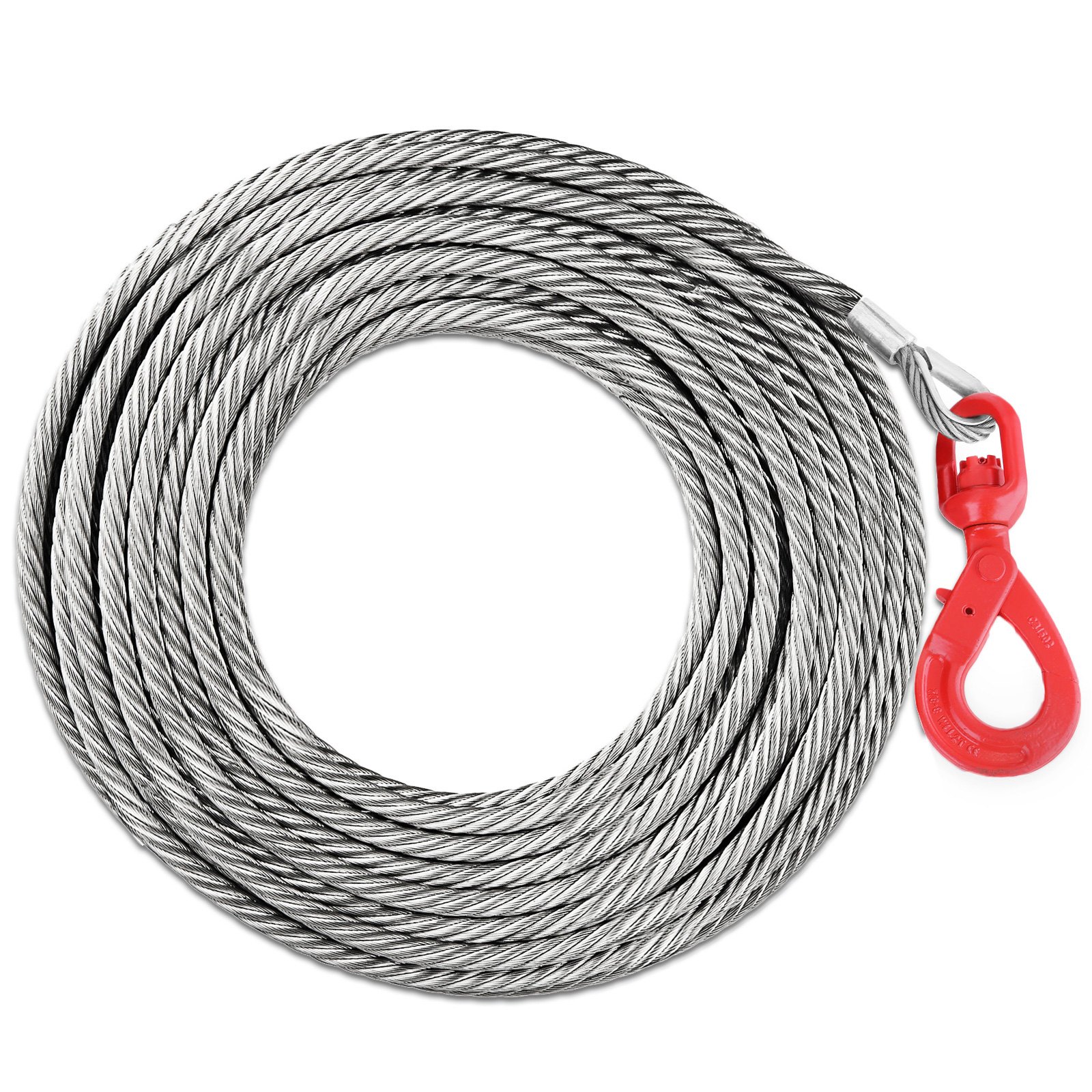 1/2" X 75' Winch Cable With Self Locking Swivel Hook 6600lbs Replacement Hoist