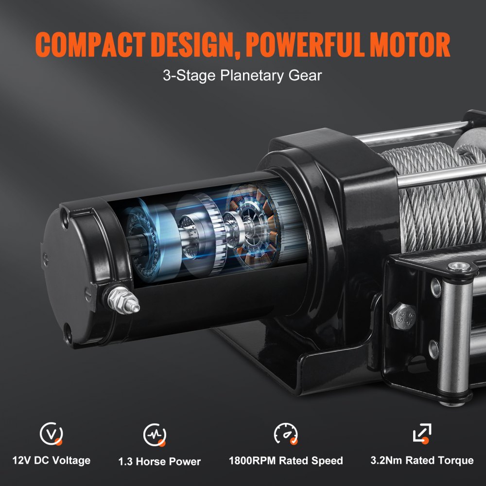 VEVOR Electric Winch, 1361 kg Load Capacity Steel Rope Winch, IP55 0.5 cm x 12 m ATV UTV Winch with Wireless Handheld Remote & 4-Way Fairlead for Towing Jeep Off-Road SUV Truck Car Trailer Boat