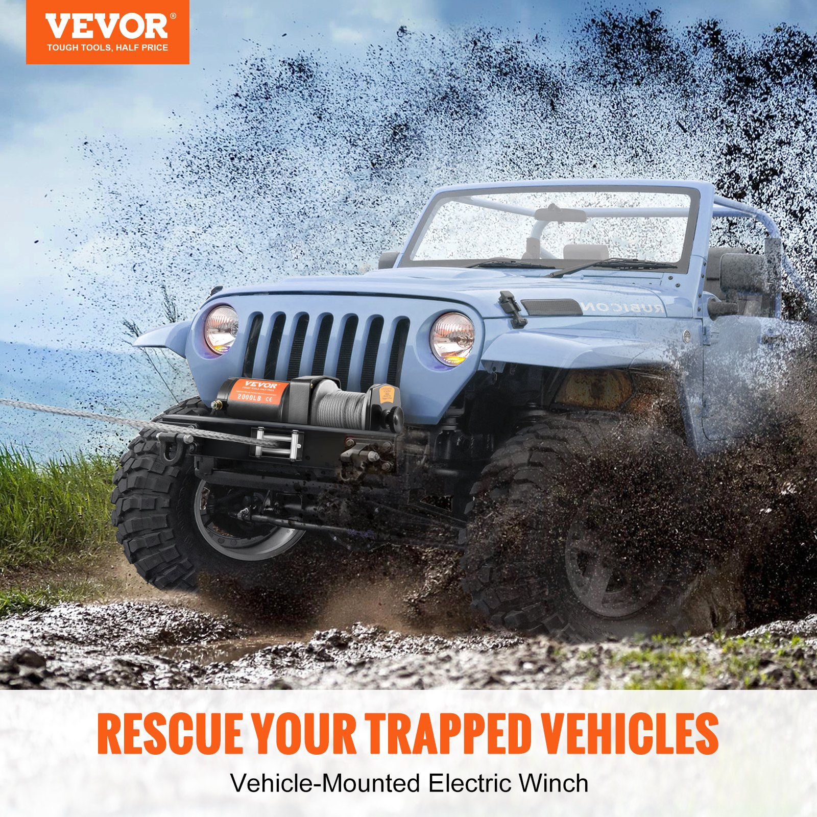 VEVOR Electric Winch, 907 kg Load Capacity Steel Rope Winch, IP55 0.4 cm x 12 m ATV UTV Winch with Wired Handheld Remote & 4-Way Fairlead for Towing Jeep Off-Road SUV Truck Car Trailer Boat