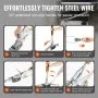 VEVOR come along winch: 6-step guide to tighten steel wire with extended non-slip handle.
