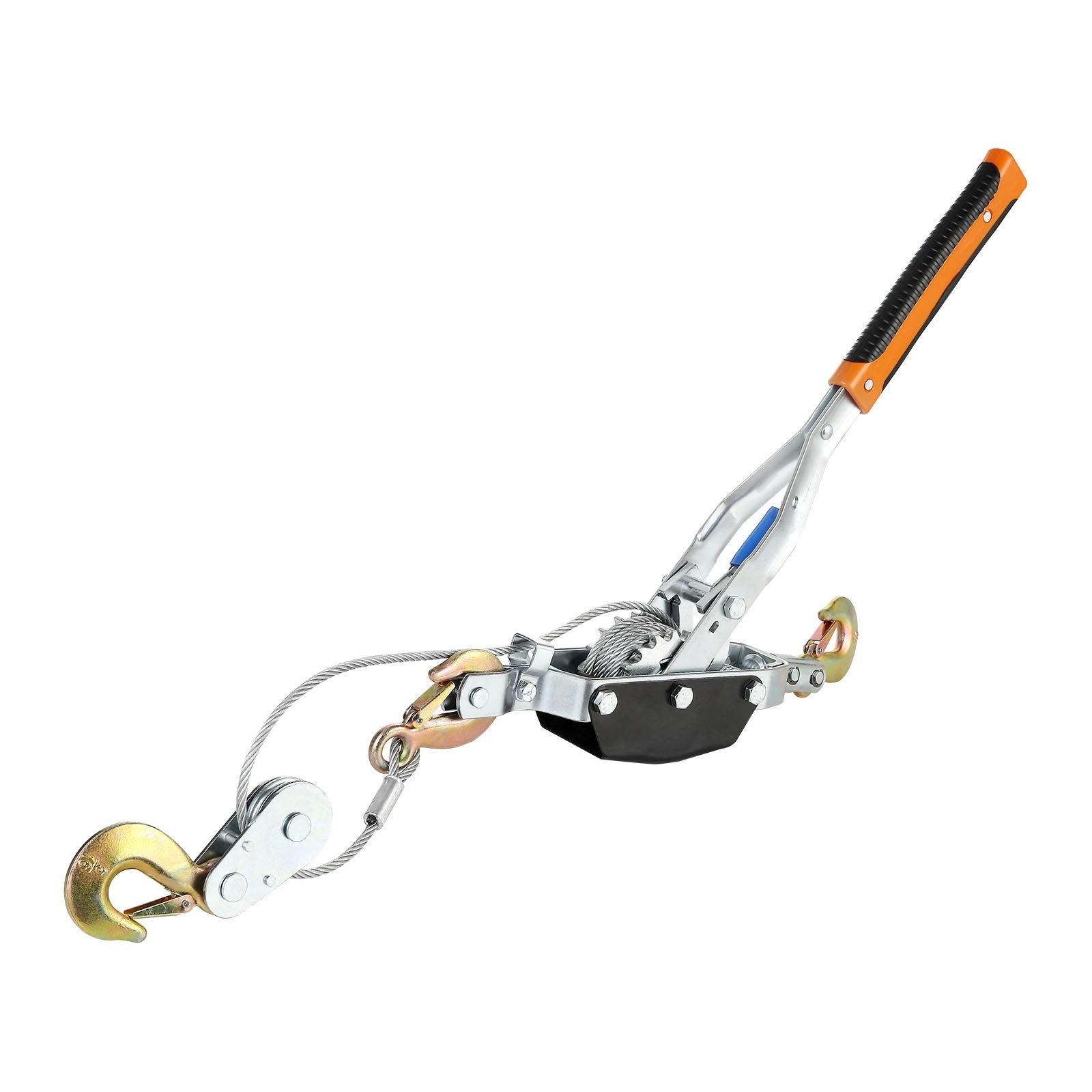VEVOR come along winch with steel cable and hooks for heavy-duty pulling, featuring a manual lever.