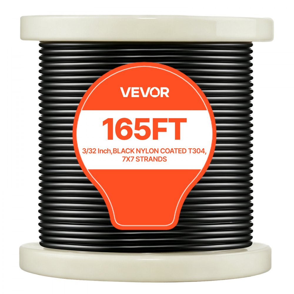 VEVOR 3/32 Inch Wire Rope Kit, 165 ft Length, 304 Stainless Steel Wire Cable, 450 lbs Breaking Strength, 7 x 7 Strands Construction, Steel Cable for Deck Railing System, Garden Trellis, String Lights