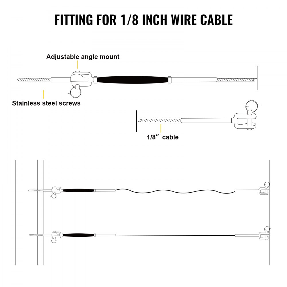 Kit de barandilla de cable de acero Vevor Barandilla de alambre Acero inoxidable 316 Ajuste 1/8 "Cable 12 juegos