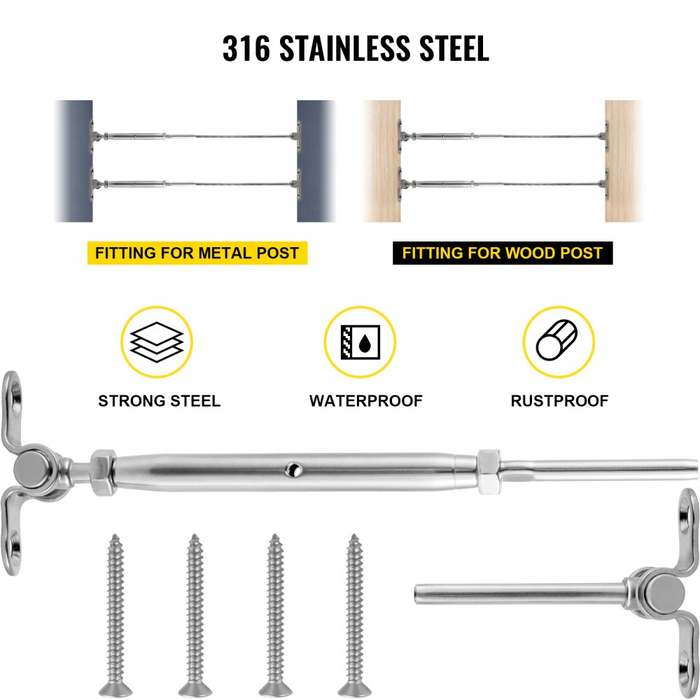 Vevor Steel Cable Railing Kit Wire Railing T316 Stainless Fit 1/8" Cable 14 Sets