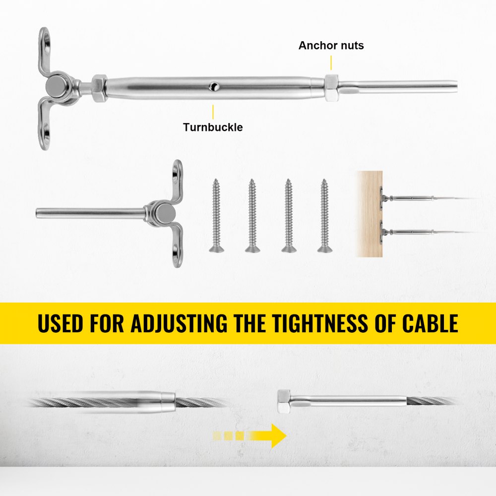 VEVOR T316 Stainless Steel Cable Railing Kit Wire Railing Fit 1/8" Cable 14 Sets
