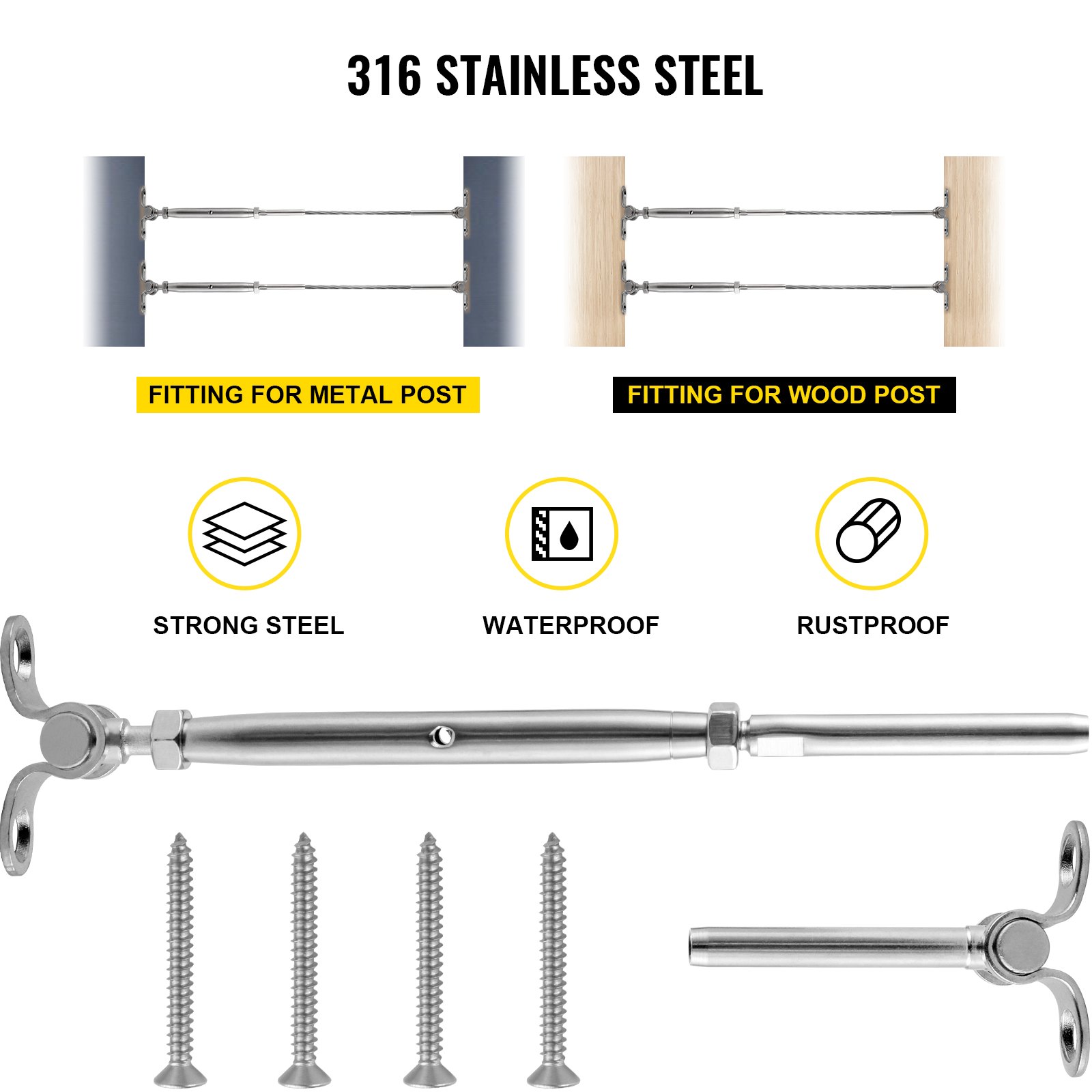 VEVOR Steel Cable Railing Kit Wire Railing 316 Stainless Fit 3/16" Cable 12 Sets