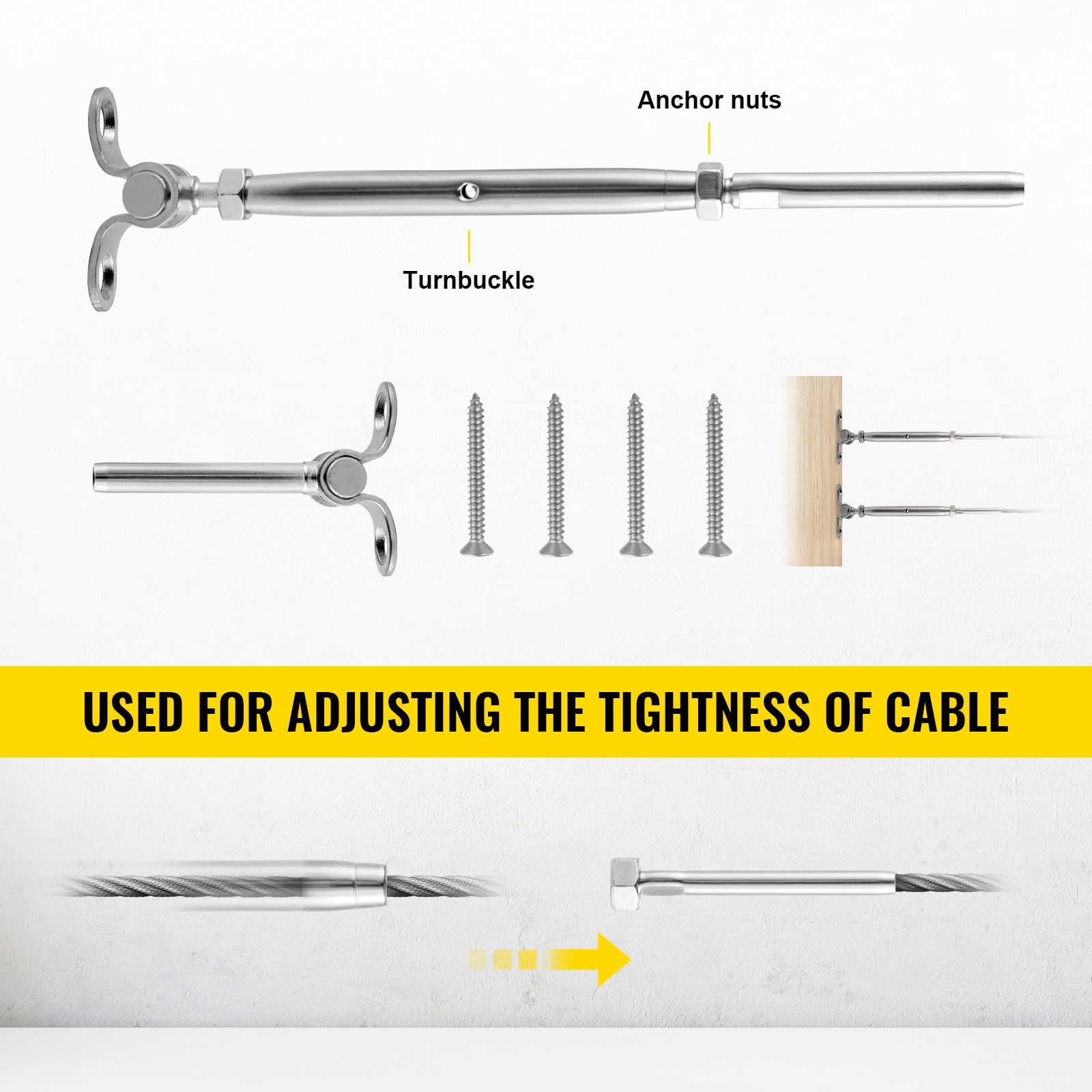 VEVOR Steel Cable Railing Kit Wire Railing 316 Stainless Fit 3/16" Cable 12 Sets