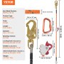 VEVOR 12.7mm Steel Core Flipline, 10ft(3m) Arborist Flipline for Tree Climbing with Alloy Steel Snap Hook & Aluminum Alloy Carabiner, 32KN Breaking Tension for Fall Protection, Tree Climber