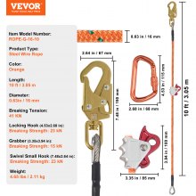 VEVOR 16 mm Stålkerne Flipline 10ft (3m) Arborist Flipline til faldbeskyttelse