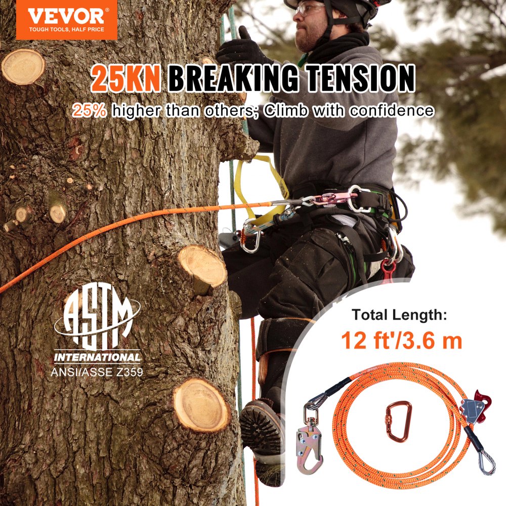 VEVOR VEVOR Cuerda de escalada estática, cuerda de escalada en roca para  exteriores de 64 pies con tensión de rotura de 26 KN, cuerda de seguridad  de alta resistencia de 0,4 ''/10
